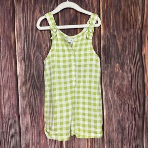 Zara Girls Romper Green White Plaid Gingham Linen Jumpsuit Size 3-4 Years